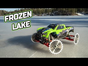 Traxxas Xmaxx 8S Saw Blade Wheels on Frozen Lake