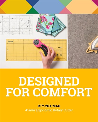 The Ergonomic Rotary Cutter by OLFA is engineered precision cutting. It’s designed for comfort and safety for both left- and right-handed cutters alike. The ergonomic handle is designed for comfortable cutting, while its blade auto-retracts for safety when not in use. Best yet, its preloaded with the RB45H-1 Endurance™ blade that is designed to provide twice the lifespan of OLFA’s standard blade, providing you more efficiency in cutting and fewer blade changes. Head to our comments to see why so