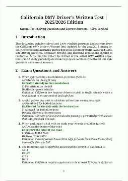 California DMV Drivers Written Test 2025/2026 Edition Actual Test with Solved Questions 100 Verified