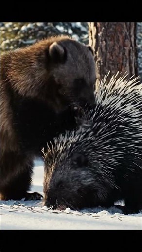 WOLVERINE VS PORCUPINE appears quills flying #animalbattle #wildlife #mountainanimal