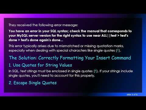 Resolving SQL Syntax Errors: How to Properly Insert Strings with Quotation Marks in MySQL