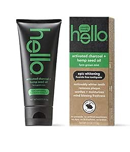 Hello Activated Charcoal Hemp Seed Oil Epic Whitening Toothpaste, 4 Ounce, Fluoride Free, SLS Free
