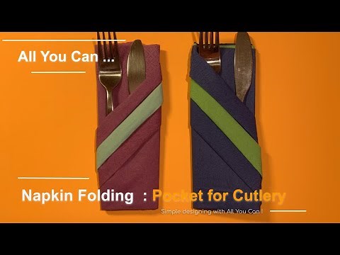 Napkin folding : Two Colors Napkin Pocket for cutlery (Napkin origami - Easy - DIY Tutorial)