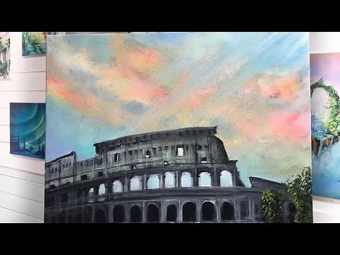ACRYLIC PAINTING TUTORIAL- HOW TO PAINT THE COLOSSEUM IN ROME | STEP BY STEP