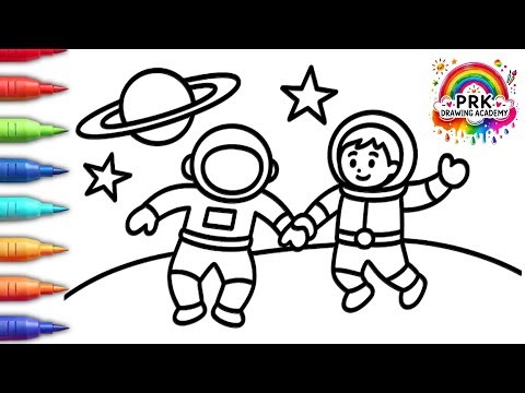 🌌 Space Drawing for Kids 🧑‍🚀 Two Astronaut Friends in Space 🌟 Space Art for Kids