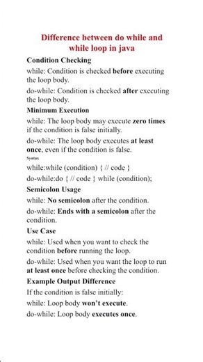 Difference between while and do while loop | Loops : While, Do while and for #interview #java #short