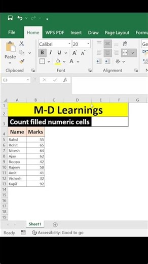 Count Filled Numeric Cells in Excel Like a Pro! 🔢 | Master the COUNT Function in Seconds #shorts
