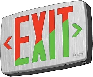 Lithonia Lighting Quantum LED Exit Sign, Dual Sided Emergency Exit Sign, Selectable Red and Green Colors, Pop-Out Chevrons, AC Power with Battery Backup, Brushed Silver (LQM S BBS RG MVOLT M6)