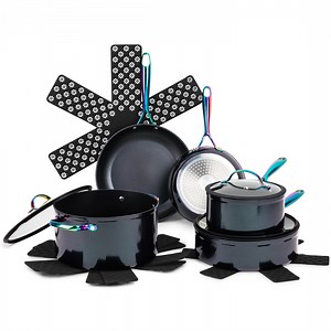 Thyme & Table 12-Piece Non-Stick Cookware Set, Signature Collection Pots and Pans Set - Black Rainbow