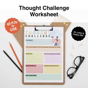 Thought Challenge Worksheet | CBT-Inspired SEL Reflection Tool | Printable