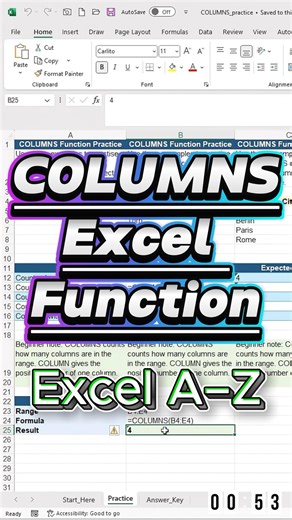 COLUMNS Function in Excel — count columns in a range fast
