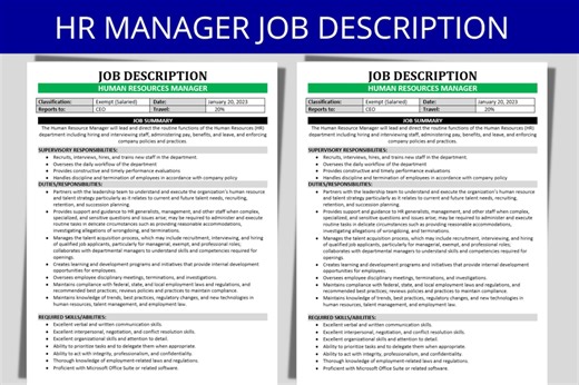 HR Manager Job Description Template: MS Word Editable (a4/8.5x11) - Etsy New Zealand