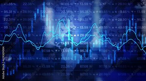 Financial Diagram with Graph Stock Numbers, Global Market Recession, Crisis, Inflation, Deflation, Investment Background, Digital Data Financial Investment, Business Stock Market visualization.
