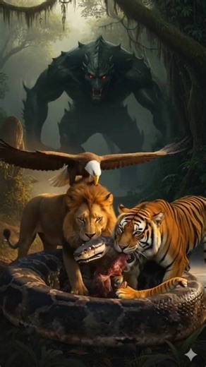 They Were Eating a Python… Then THIS Happened 😱🦁🦅🐅 #BeastsBirdsZone100M #shorts #usa #funny #viral