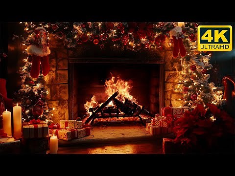 Christmas Fireplace 4K 🔥 Burning Fireplace & Crackling Fire Sounds (NO Music)