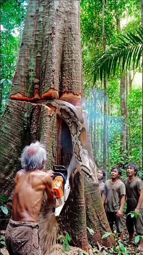journey to cut down a big tree in the forest #woodworking #chainsaw #lumberjack