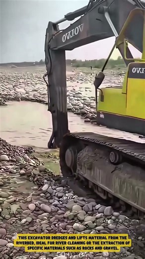 This is the Process of Dredging a Rocky Riverbed with an Excavator- Good tools and machinery