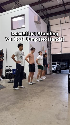 Justin Mucci on Instagram: "Max Effort Standing Vertical Jump (No Hands) This is a great way for athletes to focus on hinging hips to an explosive output & it’s also fun to compete with others."