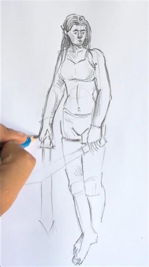 "Female Warrior Sketch ✏️ | Powerful Pose Art | Pencil Drawing"#shortvideo