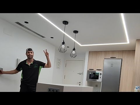Proceso de instalación de tira led en un techo de pladur. Perfil led empotrado techo