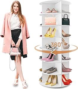 Elegant Shoe Carousel, 7 Tier Rotating Shoe Rack - Free Standing 360 Revolving Tower, Lazy Susan Spinning Organizer