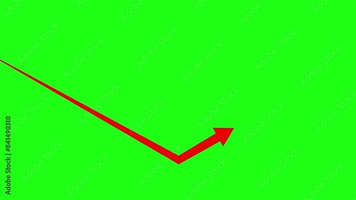 Animation of an arrow moving from left to right straightly, hitting down and then bouncing back up on a green screen