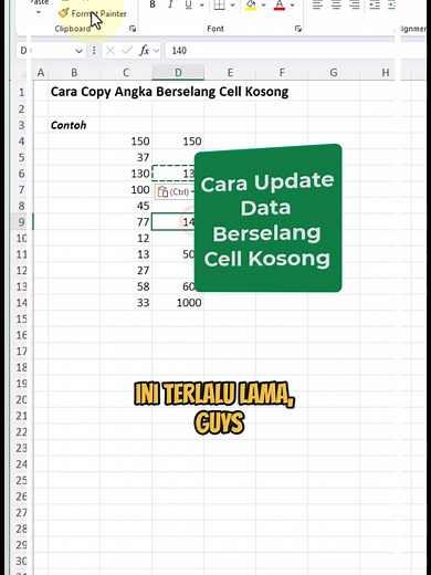 Cara Copy Data Berselang Cell Kosong #excel #belajarexcel#microsoftoffice #exceltips Biasanya disalin satu per satu dan paste. ini terlalu lama.