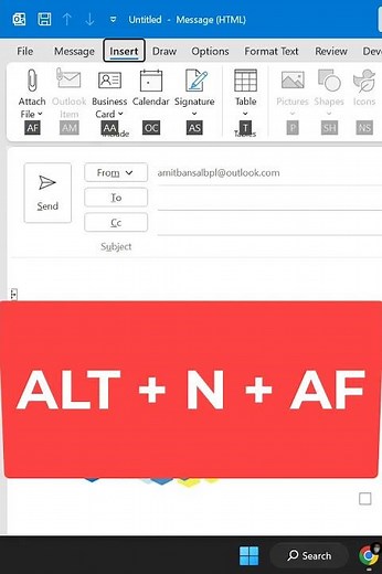 Keyboard Shortcut to Attach a File as Attachment in Outlook!