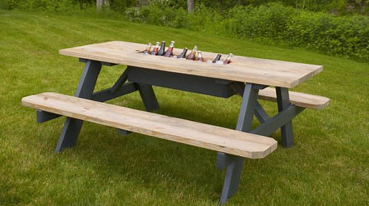 Built-in picnic table storage will give your backyard a serious upgrade for summer! From a drink cooler to the ultimate s’mores station or a mini herb garden, the options are endless! #LowesGoals | Lowe's Home Improvement