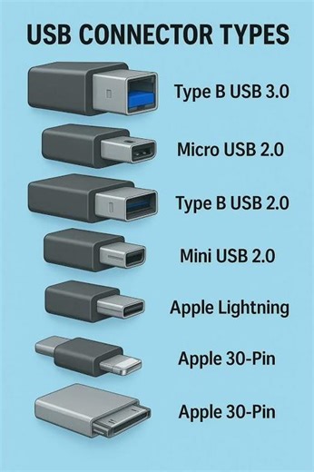 USB Connector Types Explained in 30 Seconds | Type B, Micro USB, Mini USB, Lightning, 30‑Pin