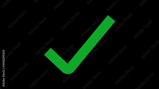 Right check mark icon transparent background. isolated tick mark or confirm icon animation.check mark icon animated on the black background.