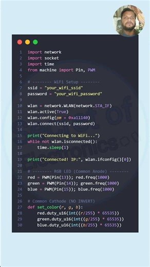 Raspberry Pi Pico W Board Micropython Crash Course Day 18 | Control RGB LED from Smartphone Part 2