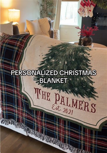 STUNNING blanket for Christmas! Makes for a beautiful family heirloom and Christmas gift! 🌲🎁 #christmasblanket #personalized #christmasgiftideas #christmasdecor #familygifts