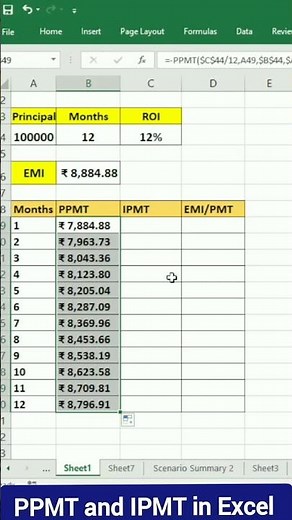 IPMT PPMT PMT and EMI in Excel ll Excel Tips Tricks #shorts #excel