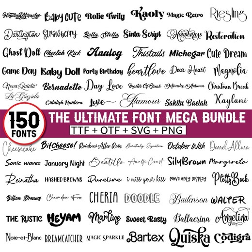 Ultimate Font Bundle :150 TTF & SVG Fonts for Cricut, Canva, Procreate Crafting - Digital Download - Etsy