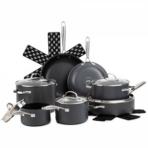 Thyme & Table 15-Piece Non-Stick Hard Anodized Cookware Set, Pots and Pans Set - Black