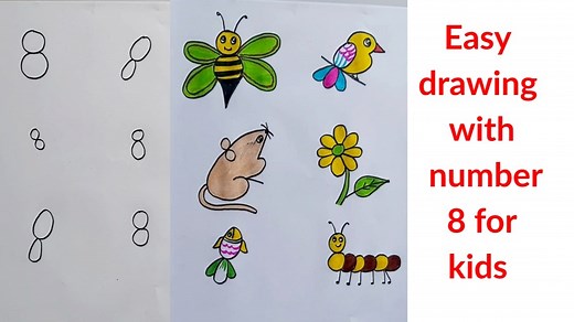 How to draw pictures using number 8 for kids | Different type pictures with number 8 | Drawing step by step | Priyanka creative guru