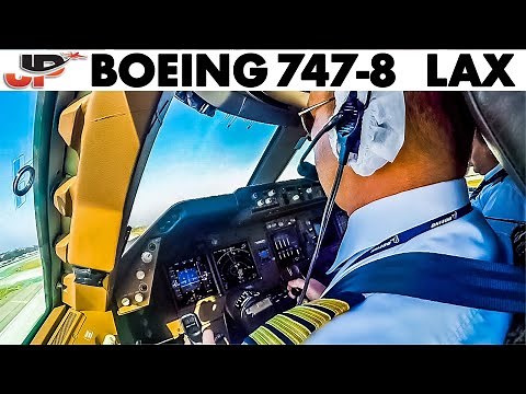 Piloting BOEING 747-8 out of LAX | Cockpit Views