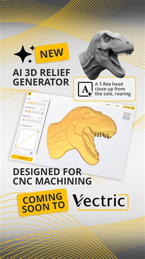 Vectric on Instagram: "🤖 Introducing Vectric AI CNC just levelled up. ⚡️ We’ve built our own AI-powered platform designed specifically to generate CNC-ready 3D models from a simple text prompt. No subscriptions. No guesswork. Just AI made for makers. Coming soon from Vectric 👀 #AI #Reliefmodels #3D #CNC #VectricAI #Aspire #VCarve"