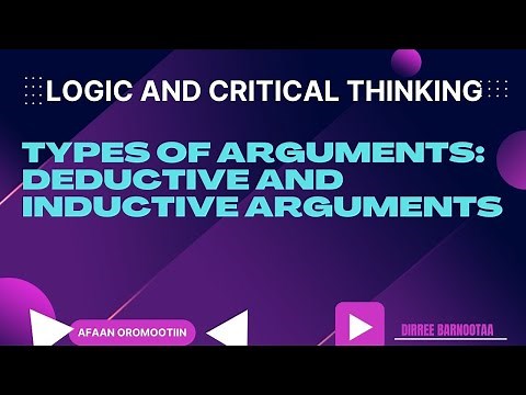 Logic Chapter 2 Part 4 TYPES OF arguments ( Deductive and Inductive Arguments). Afaan Oromoo tiin.