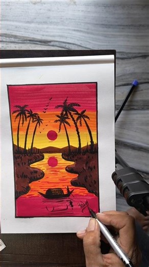 Sunset Scenery/ Sketch Brush Art #shrots #art #sunset #painting #scenery