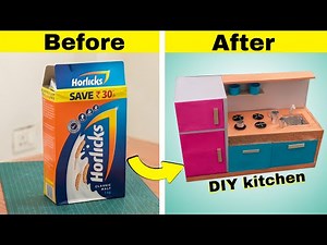 How to make mini kitchen with waste box || Diy miniature kitchen from boxes