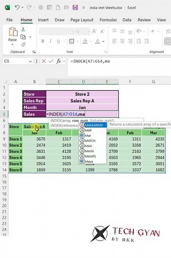 Index + Match formula in excel
