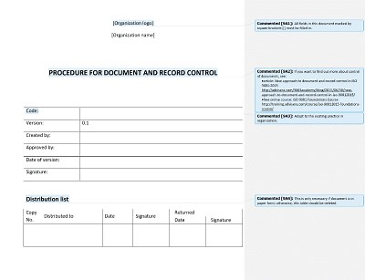Procedure for Document and Record Control [ISO 9001 templates]