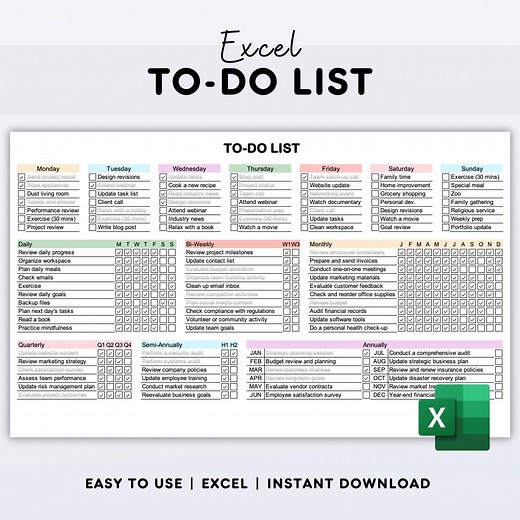 Excel to Do List Template: Daily Weekly Monthly Task Tracker (digital Download) - Etsy