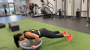 Bosu Core Workout Fitness Friday: Bosu Core Workout This workout uses the BOSU ball to strengthen and sculpt your core all while toning your abs. Get ready to feel the BURN and build that iron stomach. Do 4 sets. Work 30 sec-Rest 10 sec between exercises. Then rest 1 minute between sets. 1. Pushups w/bunny hops 2. Crossover crunch 3. Lateral Plank w/ knee flexion 4. bicycle crunch 5. Opposite arm & leg raises #fitness #motivation #KarinaCrossFitness #beabetterhuman #bosu #abs #strongcore #Person