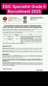 1.5M views · 9.8K reactions | ESIC Specialist Grade II Recruitment 2025 #ESIC | Government Jobs | Facebook
