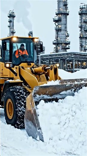 Wheel Loader Clearing Snow at Oil Refinery