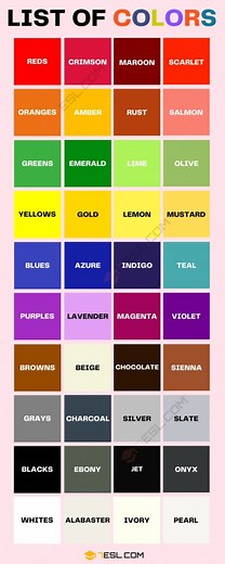 Color Names and List of Colors with Images • 7ESL