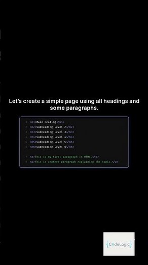 Day 3: Learn HTML headings (H1–H6) and paragraphs in 60 seconds! 🚀